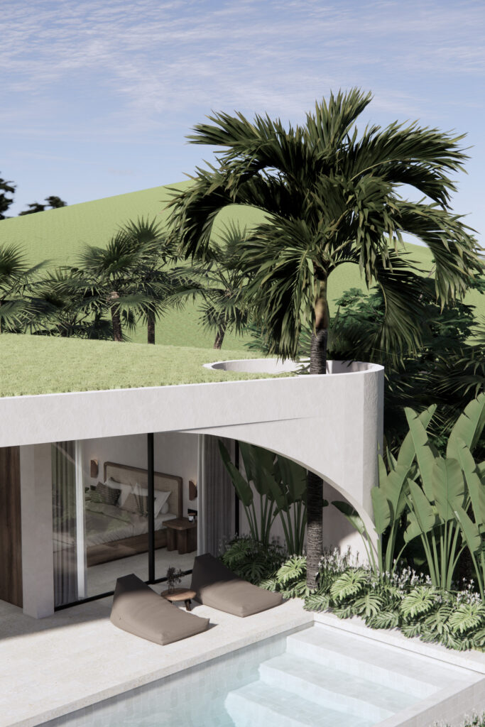 Luxurious modern villa with rooftop terraces and gardens