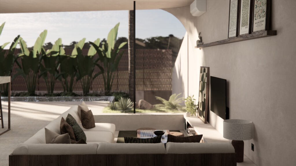 Modern living room and kitchen interior design