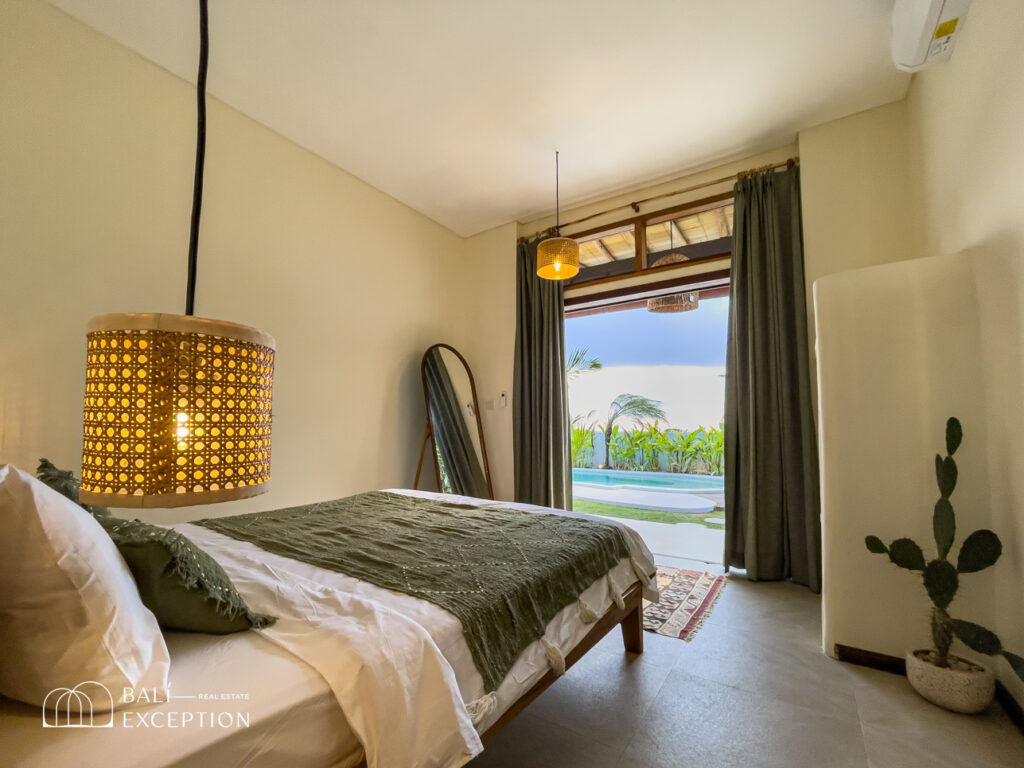 Cozy bedroom with pool view