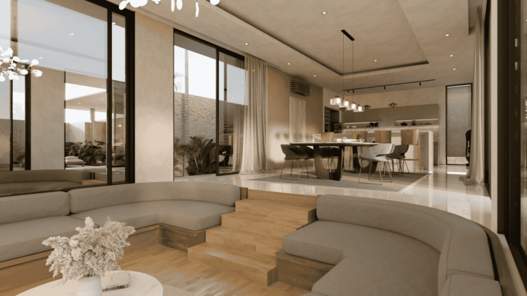 Modern open-plan living room and dining area