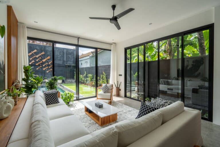 Modern living room with garden view