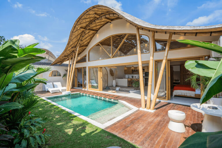 Tropical bamboo villa with pool and patio