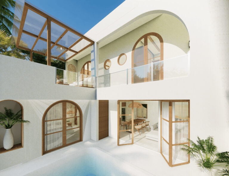 Modern house with pool and glass windows
