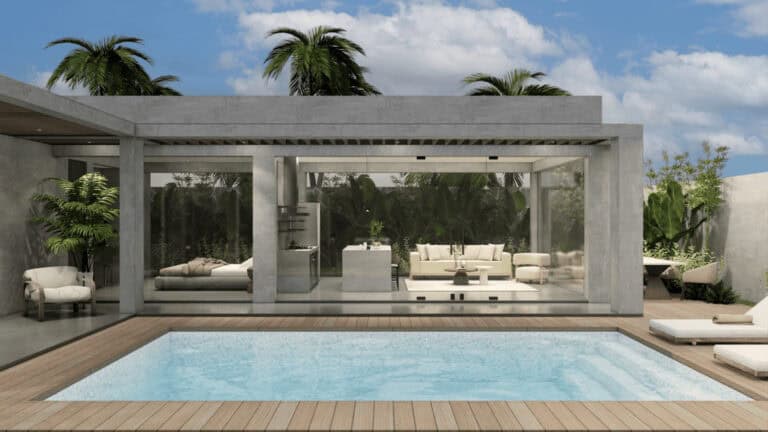 Modern house with pool and tropical garden