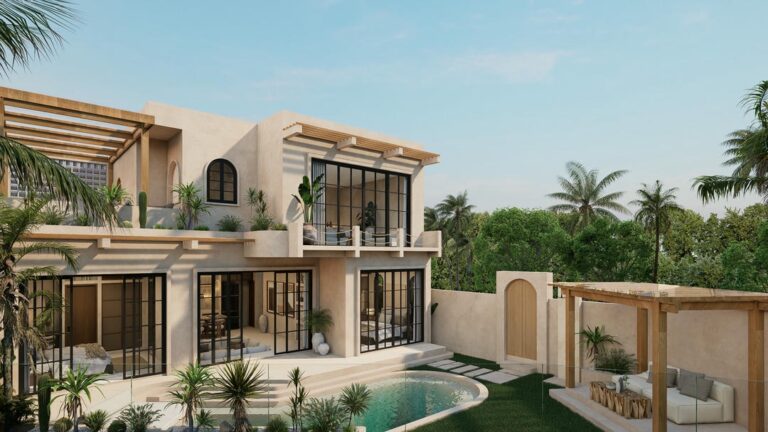 Modern tropical villa with pool and garden view