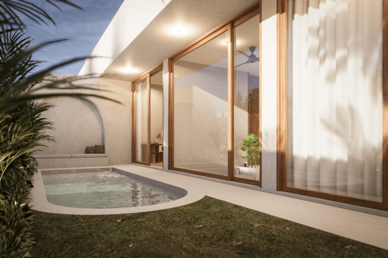 Modern villa with pool and large windows