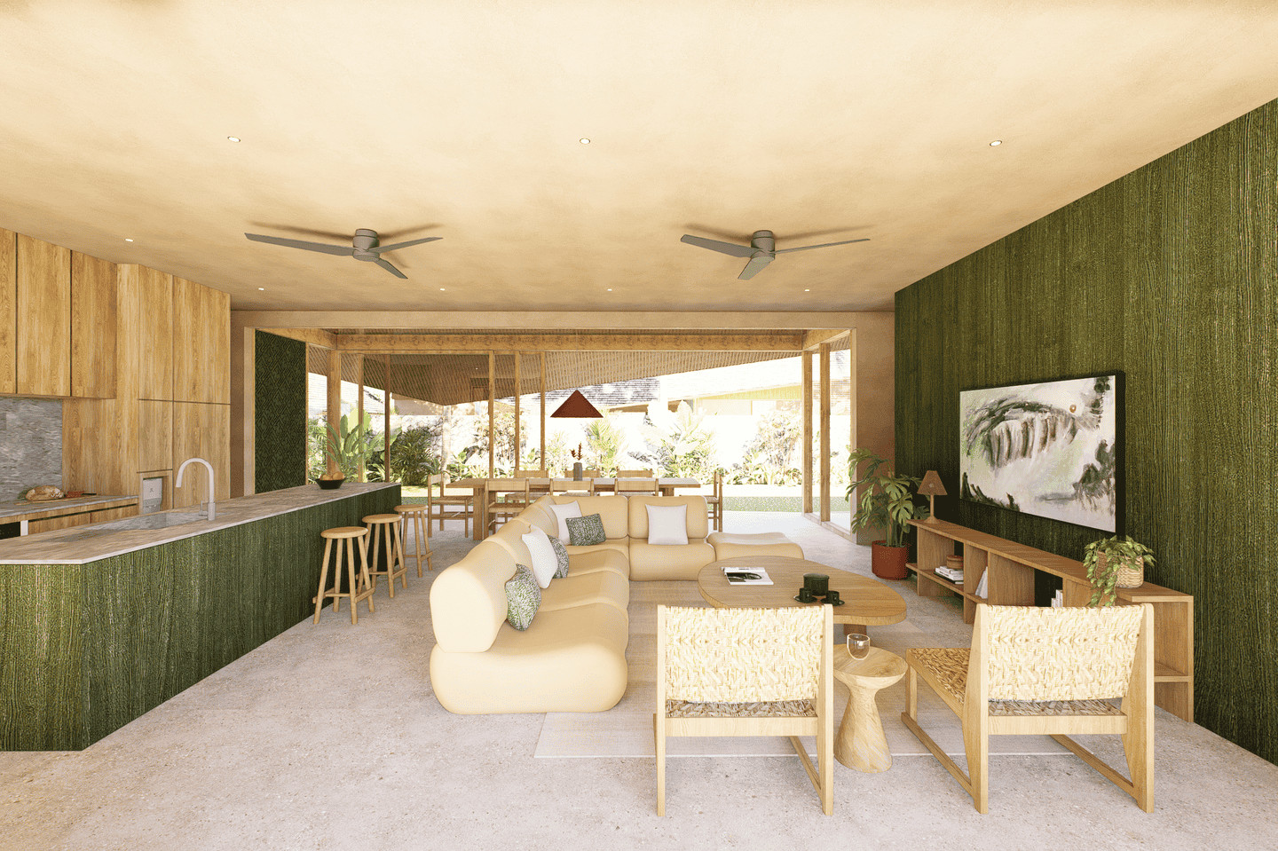 Modern living room with open layout and natural decor.