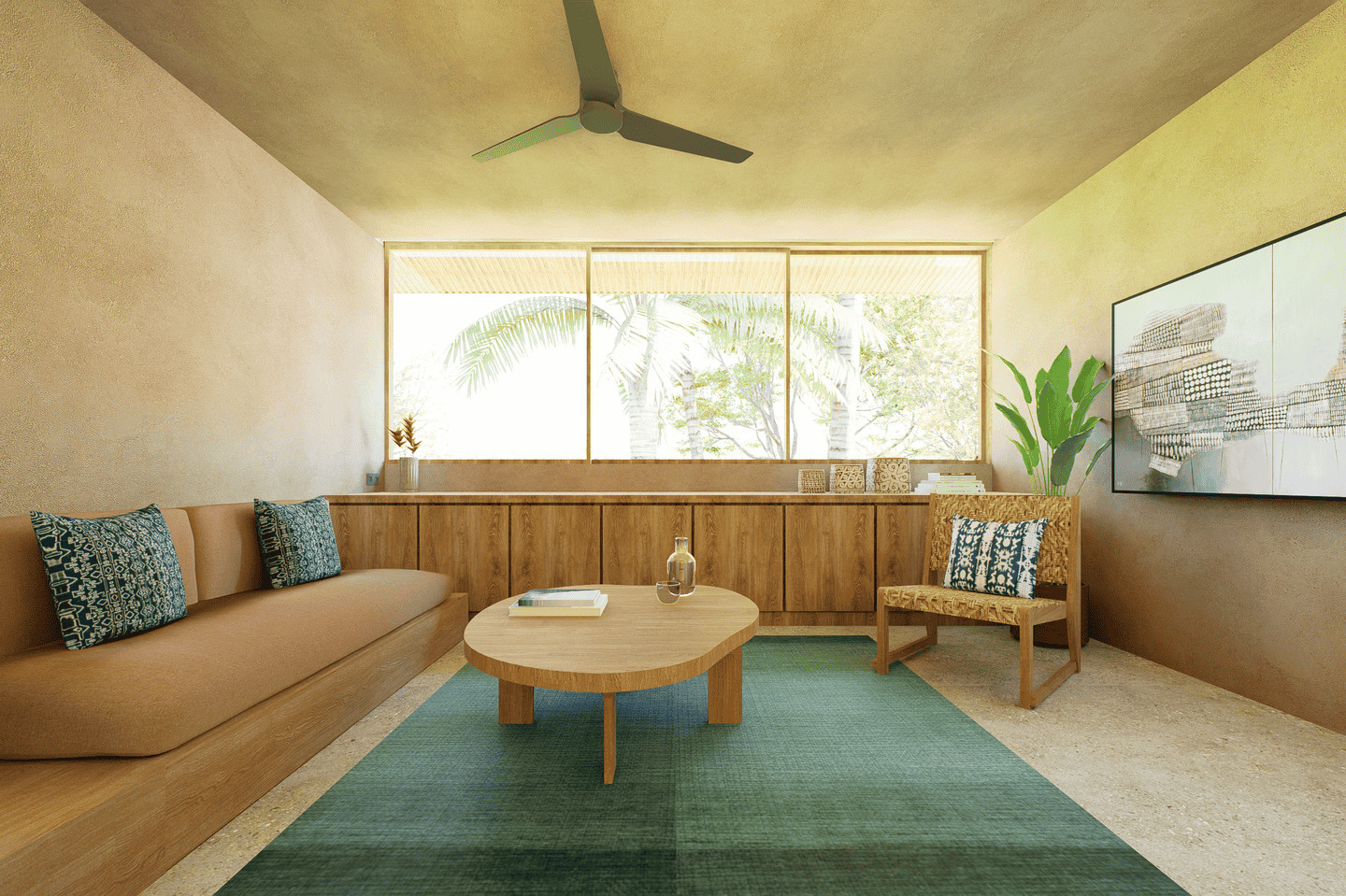 Cozy living room with modern decor and large window.