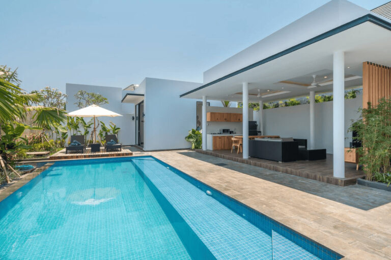 Modern villa with outdoor pool and patio